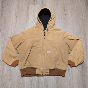 Vintage Carhartt Brown Duck Arctic Quilt Hooded Chore Work Jacket Men's 4XL